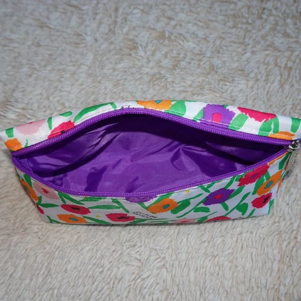 Clinique x Donald Floral Makeup Cosmetics Bag, Purple Lining, NWOT